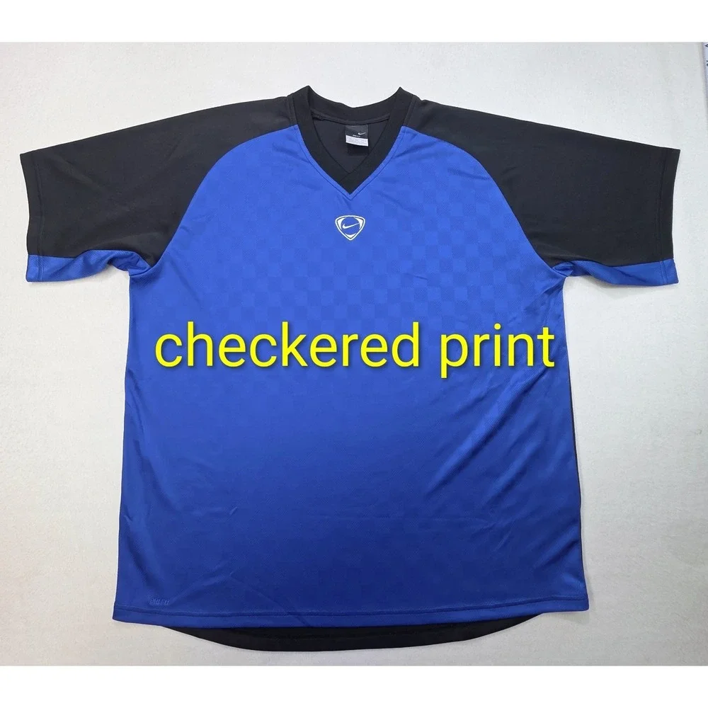 Vintage Nike Soccer Shirt Mens XL Blue LIMITED USE Checkered Training Jersey Y2K